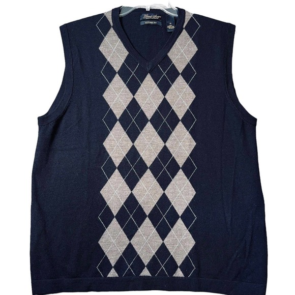 Garret Scott Sweater Vest Mens XL Golf Argyle Extra Fine Merino Wool Pullover - Picture 1 of 5